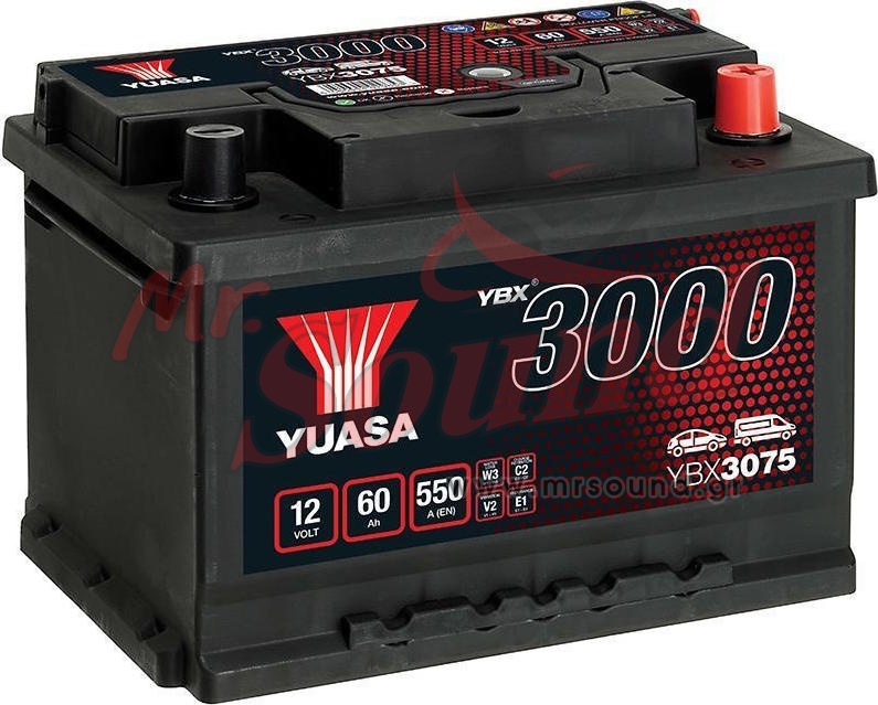 Μπαταρία Αυτοκινήτου YUASA YBX3075 12V 60Ah 550A Yuasa SMF Battery ::  MrSound